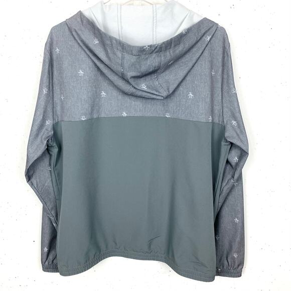 Original Penguin Mens 1/4 Zip Printed Pete Wind Hoodie Pullover Grey Size Medium - Picture 4 of 15